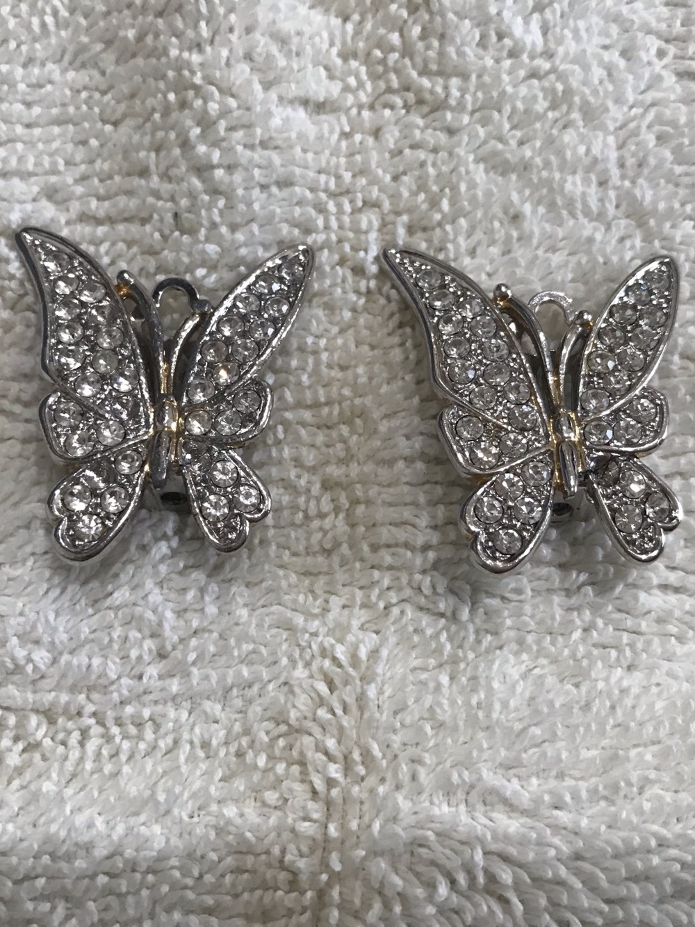 Crystal Butterfly Clip-On Earrings - Silver Tone